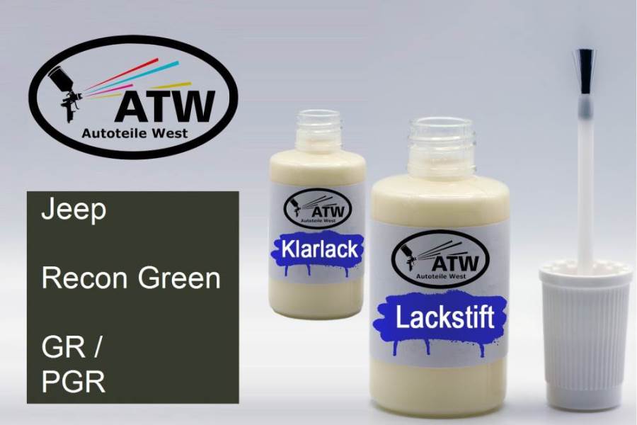 Jeep, Recon Green, GR / PGR: 20ml Lackstift + 20ml Klarlack - Set, von ATW Autoteile West.